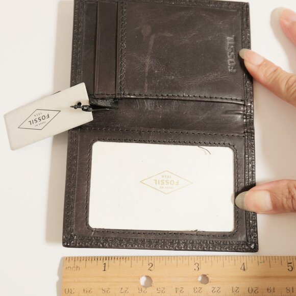 FOSSIL Dark Brown Leather Folding Card Case Wallet - Picture 4 of 6